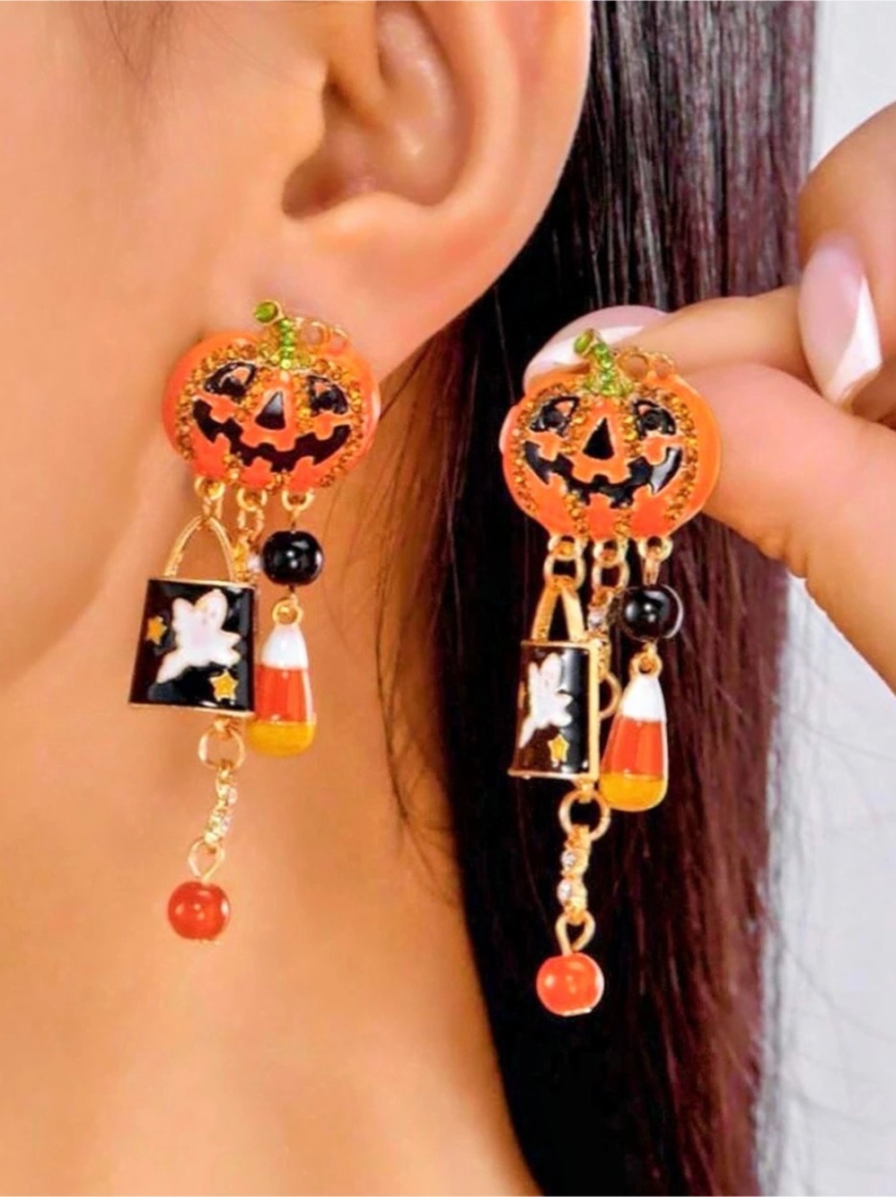 Betsey Johnson Halloween Pumpkin Dangle Earrings Orange & Black